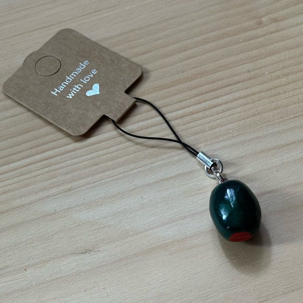 Polymer clay olive charm keychain